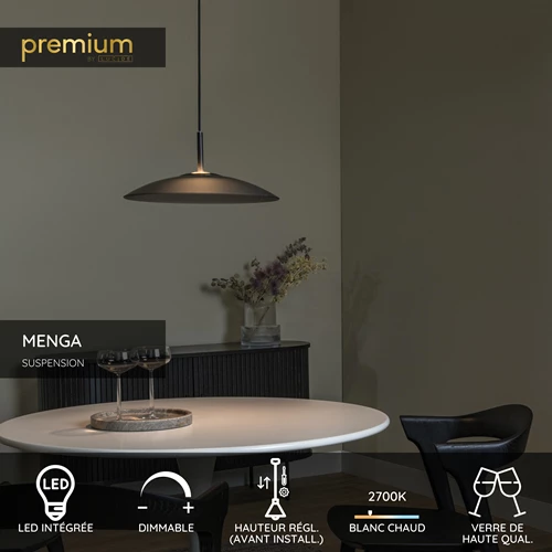 Lucide MENGA - Suspension - Ø 40 cm - LED Dim. - 1x11W 2700K - Fumé | Premium - USP